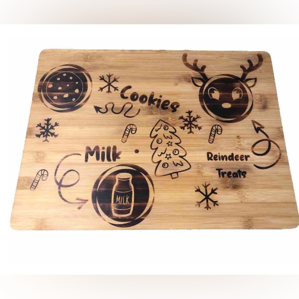 Reindeer Santa Cutting Board Laser Etched Bamboo Serving Tray Christmas Gift